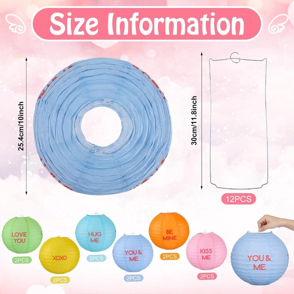 12 Pcs Valentine's Day Decoration 10 Inch Valentines Paper Lanterns Conversation - Picture 3 of 7
